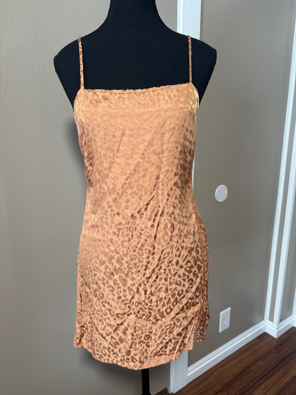 Urban Outfitters Peach Animal-Print Satin Slip Dress